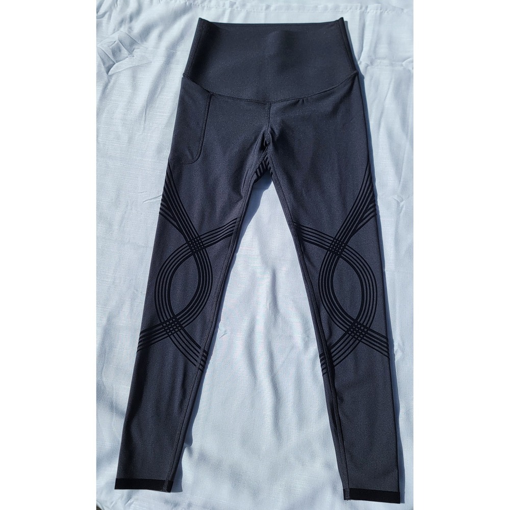 Fanka Body Sculpt High Waisted Compression Leggings Black Geometric Pocket Small